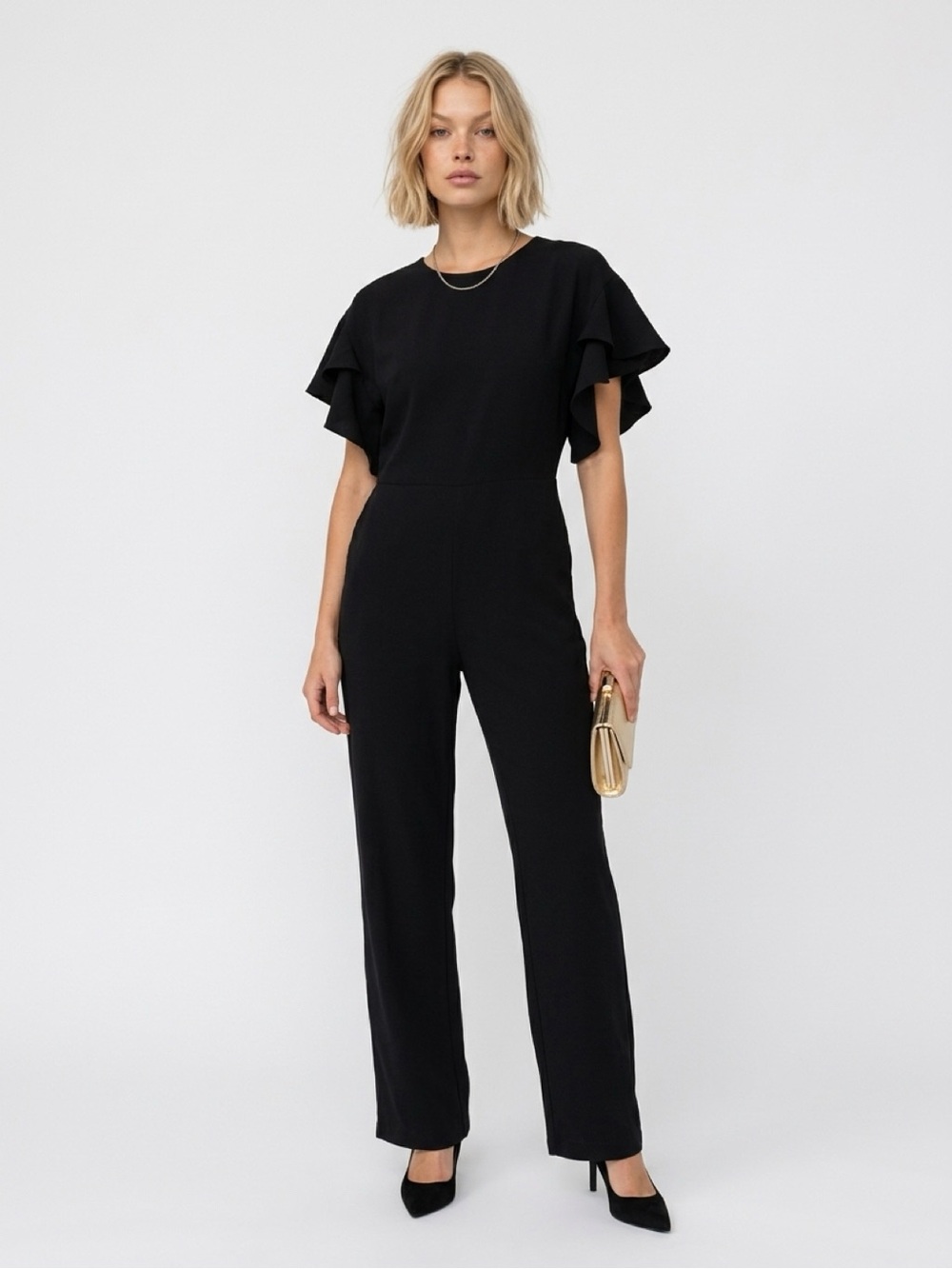 Iro European Black Ruffle Sleeve Jumpsuit w/ Pockets Size 38 (Small)